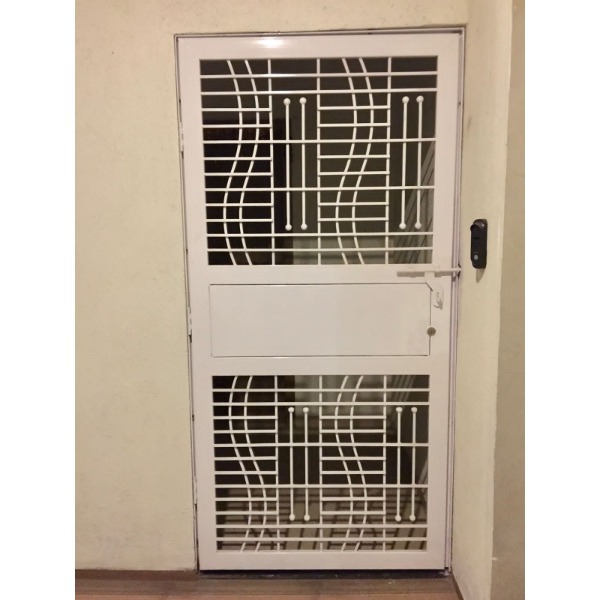 Illustration of a sturdy residential safety door manufactured by Om Engineers (Fabricator), featuring premium-grade steel construction and a multi-point locking system for enhanced security.