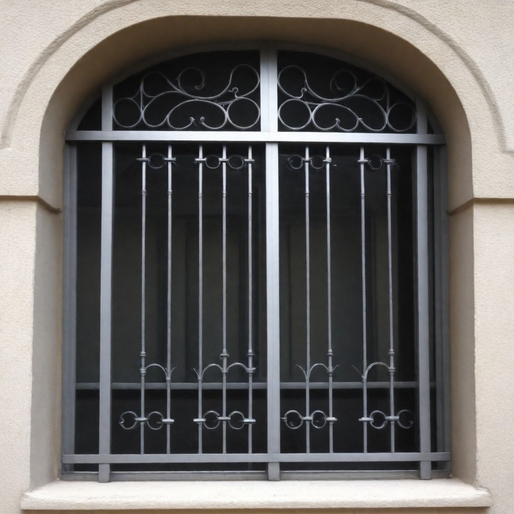  Illustration showcasing a residential window adorned with an ornate iron window grill crafted by Om Engineers (Fabricator). The grill features intricate scrollwork and adds both security and aesthetic appeal to the window.